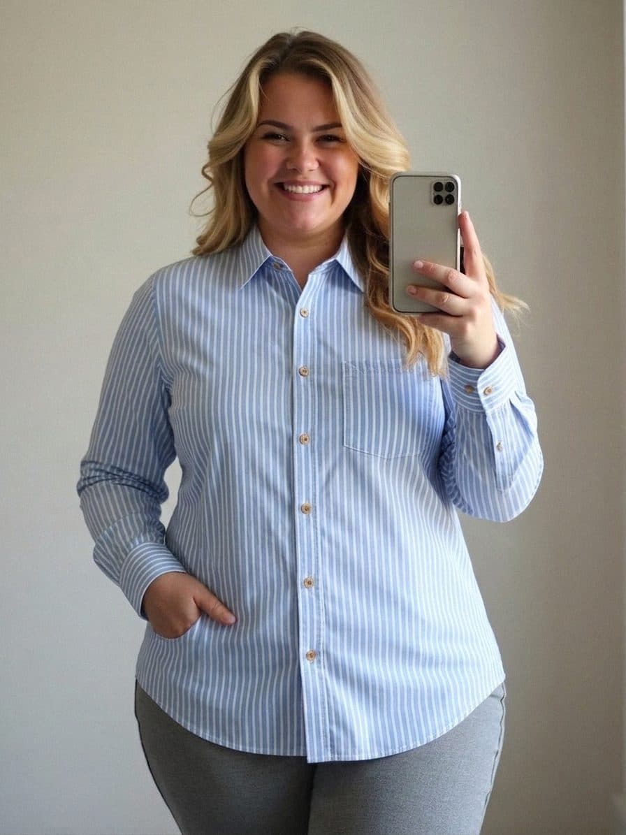 Striped cotton shirt shown worn